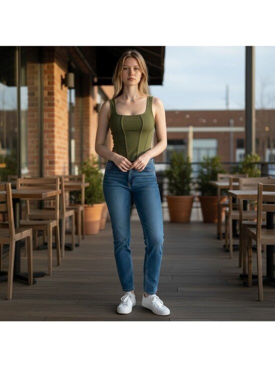 SHEIN Tops - Olive Green Ribbed Cropped Tank Top XS Stretchy & Fitted Design